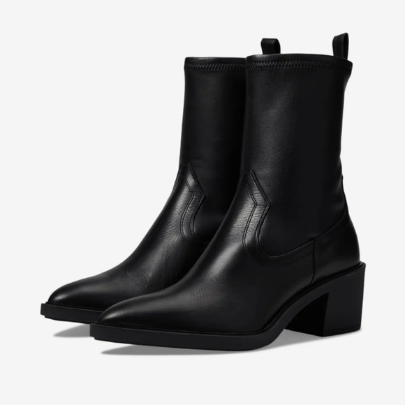 NEW La Canadienne Parks Leather Block Heel Boots Black Pull...